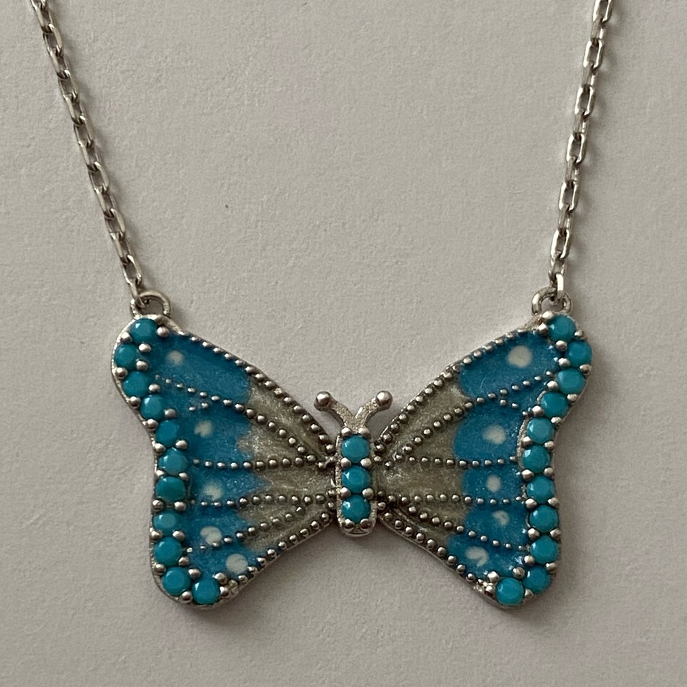 925 silver blue butterfly necklace turquoise stones